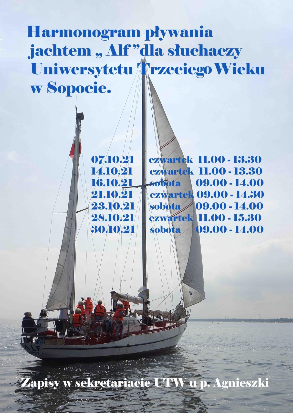 Harmonogram pływania jachtem "Alf"