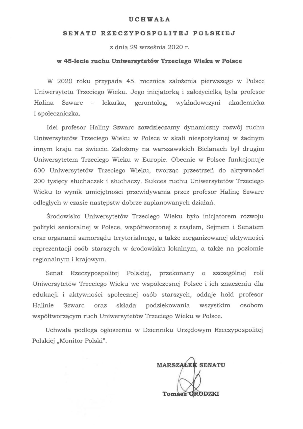 Uchwała Senatu Rzeczypospolitej Polskiej