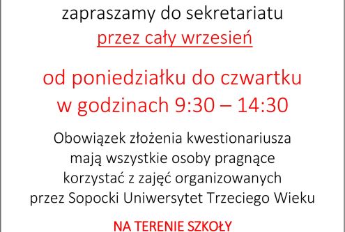 Zapisy na nowy rok akademicki 2021/2022